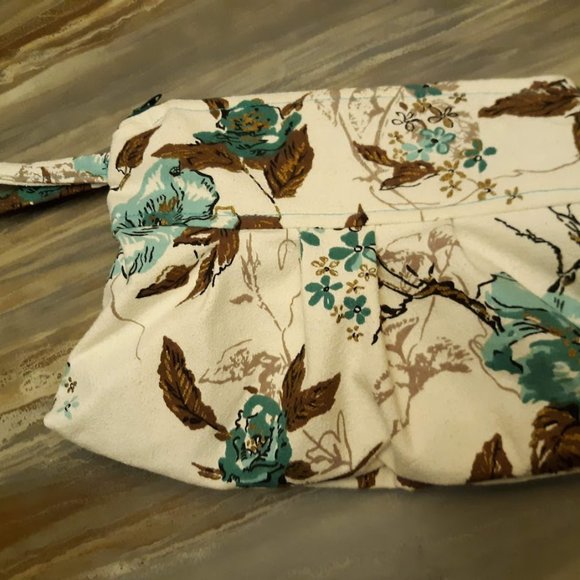 Boho Faux Suede Clutch travel make-up bag Vintage Floral 10" Wristlet cosmetics - Picture 4 of 5